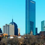 Stunning view of Boston's skyline featuring the iconic John Hancock Tower and modern architecture.
