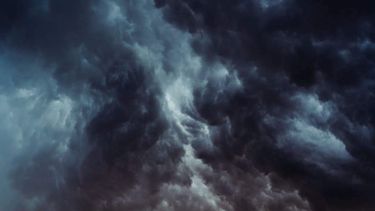 Stormy sky with dramatic thunderstorm clouds creating a moody atmosphere, perfect for weather-themed projects.