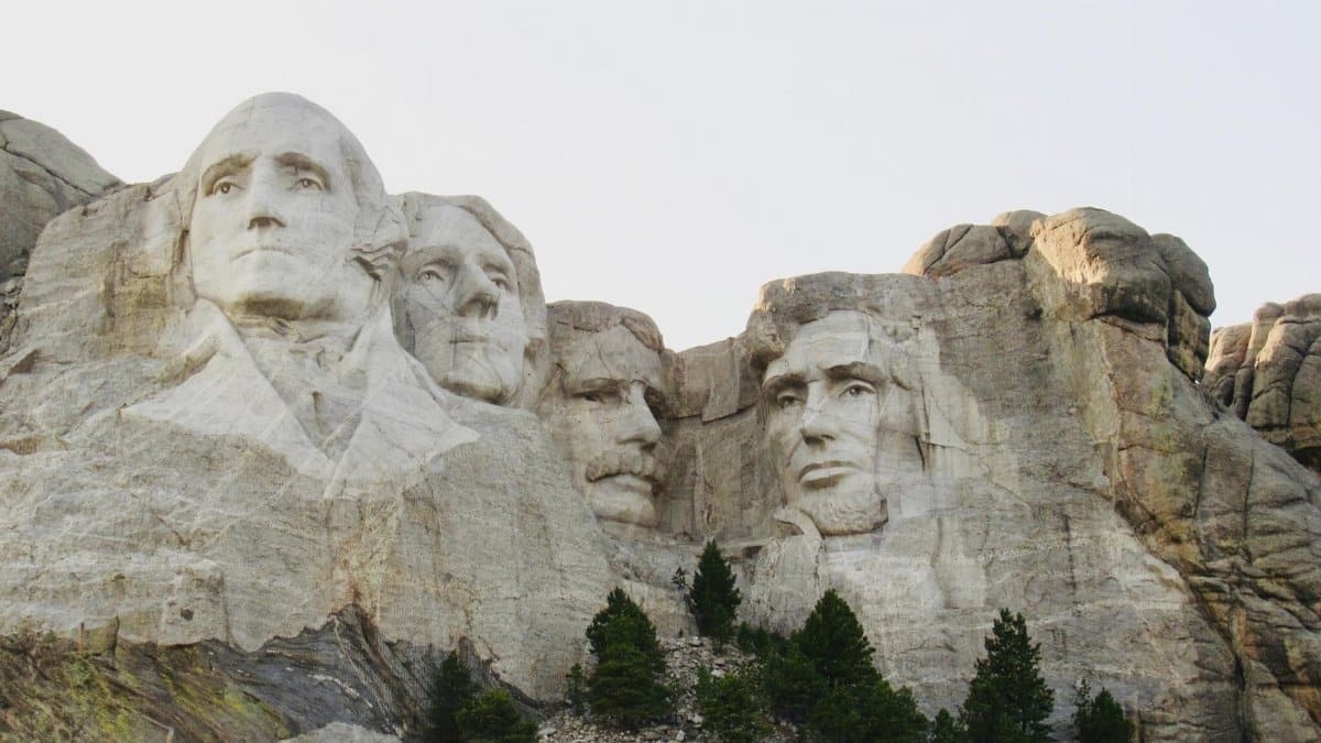 Iconic Mount Rushmore with presidential carvings in South Dakota's Black Hills.