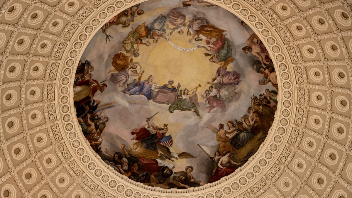 Intricate fresco artwork inside the Capitol Building dome, Washington D.C.