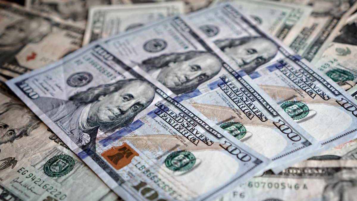 Close-up of various US dollar bills highlighting finance and economy.