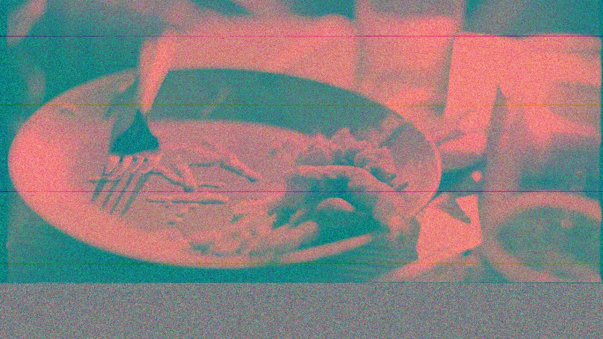 Grainy artistic image showing an empty meal plate with a fork, capturing the essence of finishing a meal.