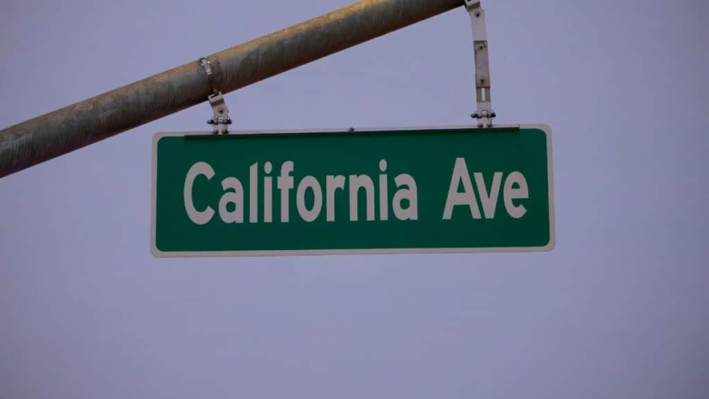 Image of California Avenue street sign against a twilight sky.